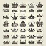 Crown icons set - monarchy authority and royal symbols