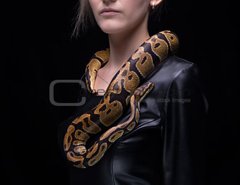 Woman and royal python