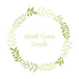 Green hand drawn leaves wreath vector