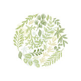 Circle green floral hand drawn composition vector