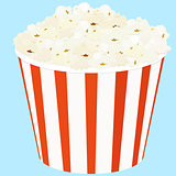 Popcorn in a red striped bucket box