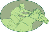 Horse Jockey Racing Oval Drawing