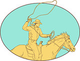 Rodeo Cowboy Lasso Horse Circle Drawing