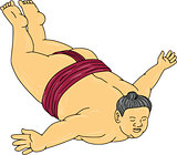 Japanese Sumo Wrestler Skydiving Drawing
