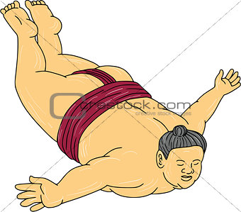 Japanese Sumo Wrestler Skydiving Drawing