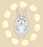 Greeting Card with Round Rabbit for Easter