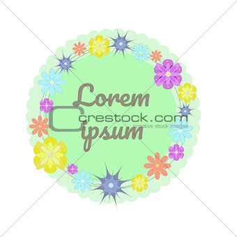 Cute rounded greeting card with flowers