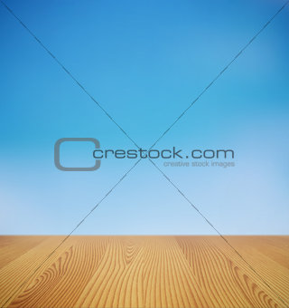 Blue sky and wooden desk 