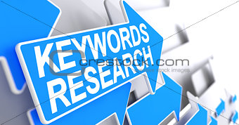 Keywords Research - Inscription on Blue Cursor. 3D.