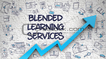 Blended Learning Services Drawn on White Brickwall. 3d.