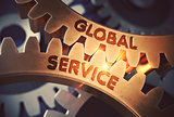 Golden Gears with Global Service Concept. 3D Illustration.