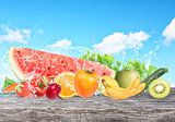 Colourful banner of fruits. Healthy food concept