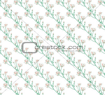 Vector Colorful Seamless Pattern with Drawn Flowers, Branches, Plants