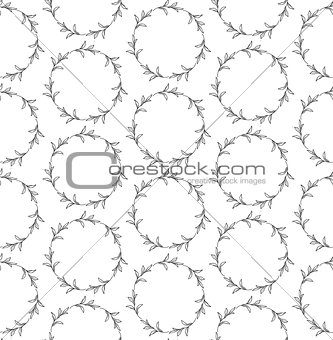 Seamless Pattern with Drawn Circles Branches, Plants