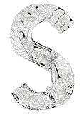 Lletter S for coloring. Vector decorative zentangle object