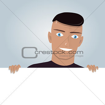 Cartoon man and blank paper for web site, user interface, mobile app.