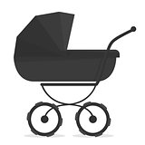 Stroller on white. Black and white silhouette. For the logo or icons.