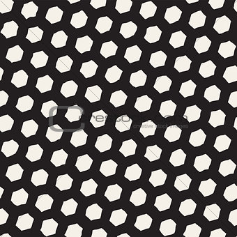 Seamless black and white pattern with hexagon lattice. Creative monochrome hand drawn honeycomb background.