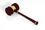 Wooden judge gavel and soundboard.