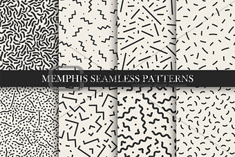 Memphis seamless patterns - vector swatches collection. Retro design 80-90s