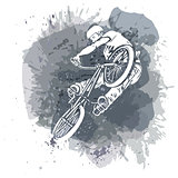 Bike rider jumping on a artistic abstract background.