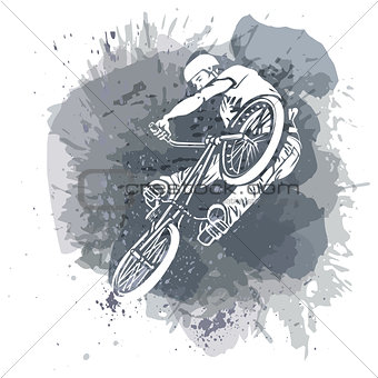 Bike rider jumping on a artistic abstract background.