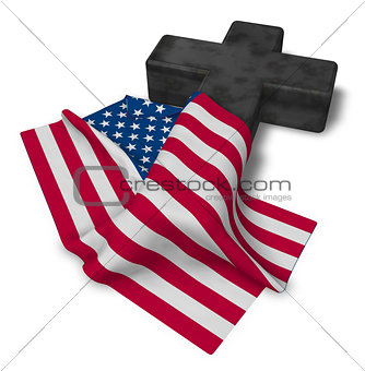 christian cross and flag of the usa - 3d rendering