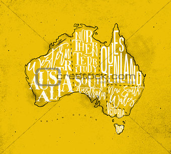 Map Australia vintage yellow