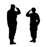 Commander and soldier salute each other