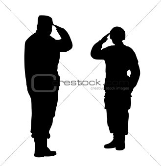 Commander and soldier salute each other