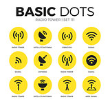 Radio tower flat icons vector set