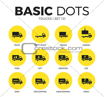 Trucks flat icons vector set