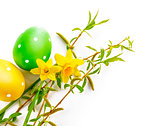 Easter eggs with spring flower greeting card
