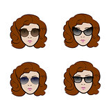 Set of different types of sunglasses presenting by cute woman