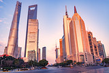 Central streets of Shanghai city in morning.