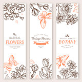 Flower vintage styled sketch banners.