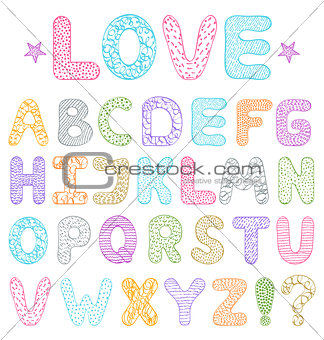 alphabet on white background.