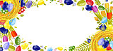 Happy Easter isolated colored eggs, spring decoration, leave, tulip flower design element in flat style
