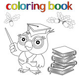 Set of Professor Owl, books and acorns for coloring book