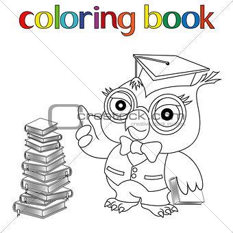 Teacher Owl in mortarboard for coloring book