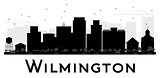 Wilmington City skyline black and white silhouette.