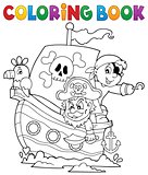 Coloring book pirate boat theme 1