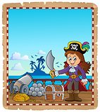 Parchment with pirate girl on ship