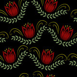 Embroidery trendy floral seamless pattern. Flowers ornament endless background, texture. Vector illustration.