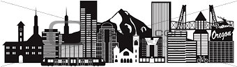 Portland Oregon Skyline Transportation Black and White Illustrat