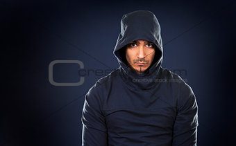 fitness east asian man on dark blue background