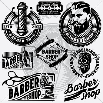 Set of templates for barbershop. Barbershop logo, vector illustration.