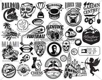 Set of vector monochrome illustrations for design of various subject