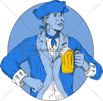 American Patriot Holding Beer Mug Oval Drawing