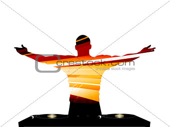 DJ striped silhouette and record deck